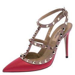 Valentino Red Leather Rockstud Cage Sandals Size 39