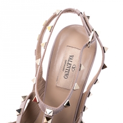 Pre Owned Valentino Pink/ Beige Leather Rockstud Ankle Strap Sandals Size 40.5