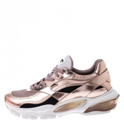 Pre Owned Valentino Metallic Pink Bounce Low Top Lace Up Sneakers Size 37