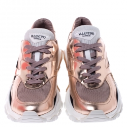 Pre Owned Valentino Metallic Pink Bounce Low Top Lace Up Sneakers Size 37