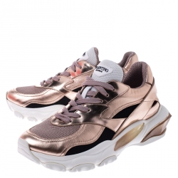 Pre Owned Valentino Metallic Pink Bounce Low Top Lace Up Sneakers Size 37