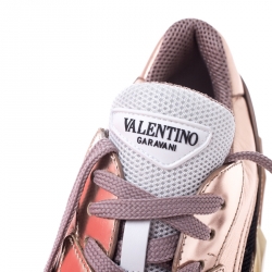 Pre Owned Valentino Metallic Pink Bounce Low Top Lace Up Sneakers Size 37