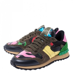 Pre Owned Valentino Multicolor Camouflage Canvas and Leather Rockrunner Sneakers Size 37