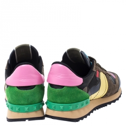 Pre Owned Valentino Multicolor Camouflage Canvas and Leather Rockrunner Sneakers Size 37