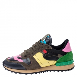 Pre Owned Valentino Multicolor Camouflage Canvas and Leather Rockrunner Sneakers Size 37