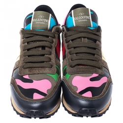 Pre Owned Valentino Multicolor Camouflage Canvas and Leather Rockrunner Sneakers Size 37