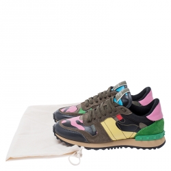 Pre Owned Valentino Multicolor Camouflage Canvas and Leather Rockrunner Sneakers Size 37