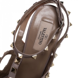 Pre Owned Valentino Orange/Beige Leather Rockstud Ankle Strap Sandals Size 41