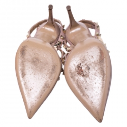 Pre Owned Valentino Beige Patent Leather Rockstud Cage Sandals Size 35.5