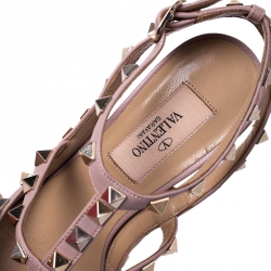 Pre Owned Valentino Beige Patent Leather Rockstud Cage Sandals Size 35.5