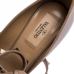 Pre Owned Valentino Beige Leather Rockstud Trim Ankle Wrap Pointed Toe Pumps Size 36
