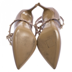 Pre Owned Valentino Beige Leather Rockstud Trim Ankle Wrap Pointed Toe Pumps Size 36