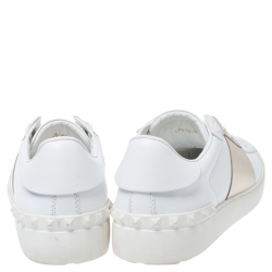 Pre Owned Valentino White/Gold Leather Flycrew Lace Up Sneakers Size 38