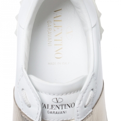 Pre Owned Valentino White/Gold Leather Flycrew Lace Up Sneakers Size 38
