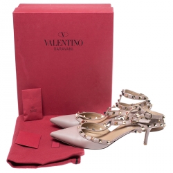 Pre Owned Valentino Pale Pink Leather Rockstud Pointed Toe Pumps Size 40