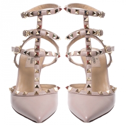 Pre Owned Valentino Pale Pink Leather Rockstud Pointed Toe Pumps Size 40