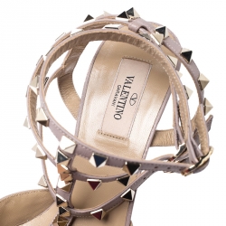 Pre Owned Valentino Beige Leather Rockstud Ankle Strap Pointed Toe Cage Sandals Size 40