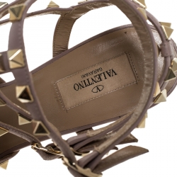 Pre Owned Valentino Beige Patent And Leather Rockstud Ankle Strap Cage Sandals Size 41