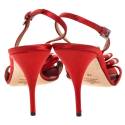 Pre Owned Valentino Red Satin Crystal Embellished Sling Back Open Toe Sandals Size 40