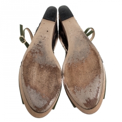 Pre Owned Valentino Green Leather Lace Embellished Wedge Peep Toe Sandals Size 40