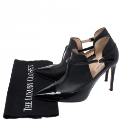 Pre Owned Valentino Black Patent And Leather T Strap Pointed Toe Booties Size 38.5