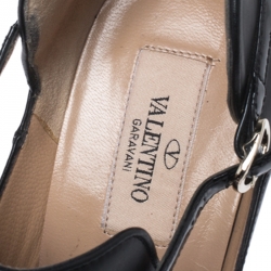 Pre Owned Valentino Black Patent And Leather T Strap Pointed Toe Booties Size 38.5