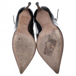 Pre Owned Valentino Black Patent And Leather T Strap Pointed Toe Booties Size 38.5