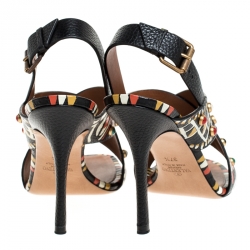 Pre Owned Valentino Multicolor Leather Studded Crossover Primitive Ankle Strap Sandals Size 37.5