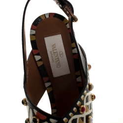 Pre Owned Valentino Multicolor Leather Studded Crossover Primitive Ankle Strap Sandals Size 37.5