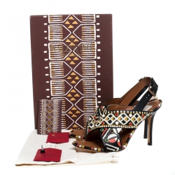 Pre Owned Valentino Multicolor Leather Studded Crossover Primitive Ankle Strap Sandals Size 37.5