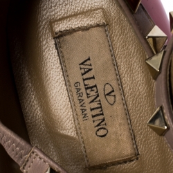 Pre Owned Valentino Pink Patent Leather Rockstud Ankle Strap Ballet flats Size 36