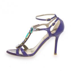 Pre Owned Valentino Purple Crystal T Strap Sandals Size 37.5