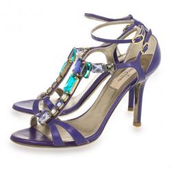 Pre Owned Valentino Purple Crystal T Strap Sandals Size 37.5