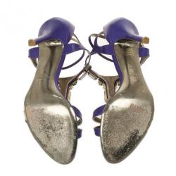 Pre Owned Valentino Purple Crystal T Strap Sandals Size 37.5