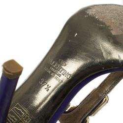 Pre Owned Valentino Purple Crystal T Strap Sandals Size 37.5