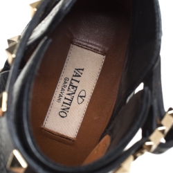 Pre Owned Valentino Black Leather Rockstud Pointed Toe Ankle Boots Size 37