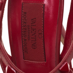 Pre Owned Valentino Red Leather Rockstud Ankle Strap Cage Sandals Size 37