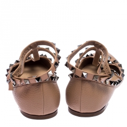 Pre Owned حذاء باليرينا فلات فالنتينو جلد أصفر سيور على حرف T  ترصيعات روكستاد مقاس 40