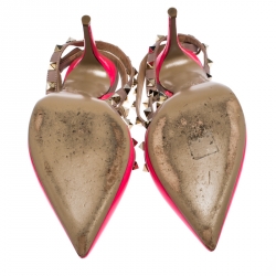 Pre Owned Valentino Hot Pink Patent Leather Rockstud Ankle Strap Pointed Toe Cage Sandals Size 38