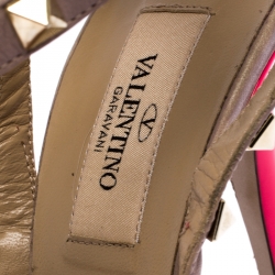 Pre Owned Valentino Hot Pink Patent Leather Rockstud Ankle Strap Pointed Toe Cage Sandals Size 38