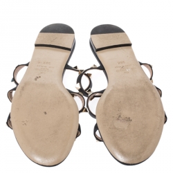 Pre Owned Valentino Black Leather Rockstud Caged Flat Slides Size 38.5