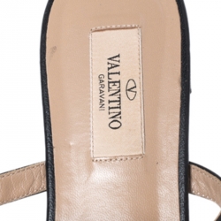 Pre Owned Valentino Black Leather Rockstud Caged Flat Slides Size 38.5