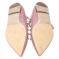 Pre Owned Valentino Pink Leather T Strap Rockstud Ballet Flats Size 39
