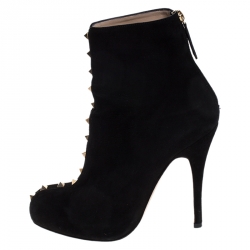 Pre Owned Valentino Black Suede Rockstud Ankle Boots Size 36.5