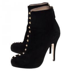 Pre Owned Valentino Black Suede Rockstud Ankle Boots Size 36.5