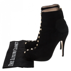 Pre Owned Valentino Black Suede Rockstud Ankle Boots Size 36.5