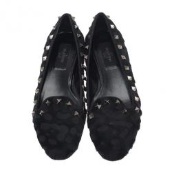 Pre Owned حذاء فالنتينو ترصيعات شعر خيل أسود وجلد مقاس 37.5