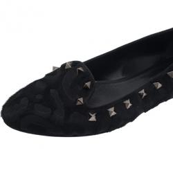 Pre Owned حذاء فالنتينو ترصيعات شعر خيل أسود وجلد مقاس 37.5