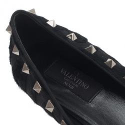 Pre Owned حذاء فالنتينو ترصيعات شعر خيل أسود وجلد مقاس 37.5