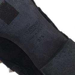 Pre Owned حذاء فالنتينو ترصيعات شعر خيل أسود وجلد مقاس 37.5